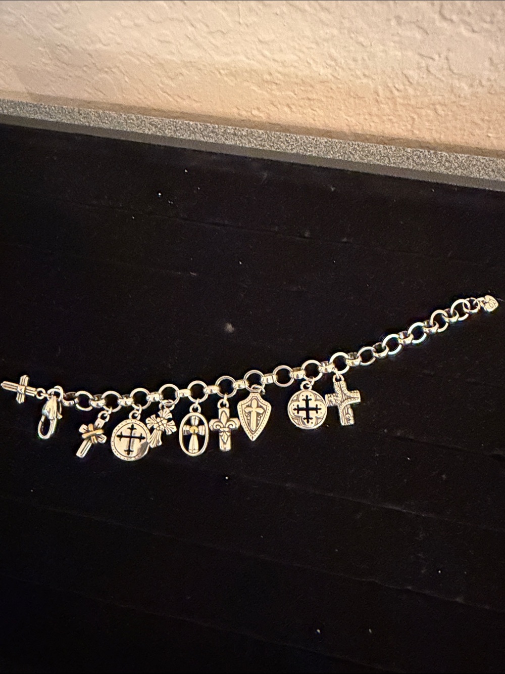 Brighton Silver Charm Bracelet with Cross & Shield Charms